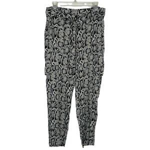 Olsen Europe Women’s Lisa Black White Reptile Straight Leg Cargo Pants Size 10